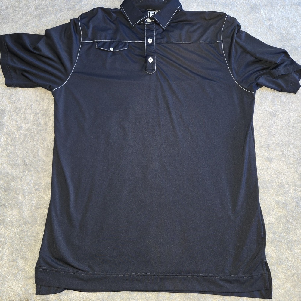 FootJoy FJ Mens Athletic Fit Golf Polo Shirt Navy Blue Contrast Stitch Large